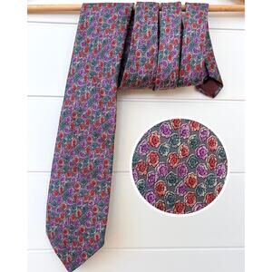 Classics Debenhams Floral Silk Tie Classic W 3.5" L 56" Purple Gray Red Retro